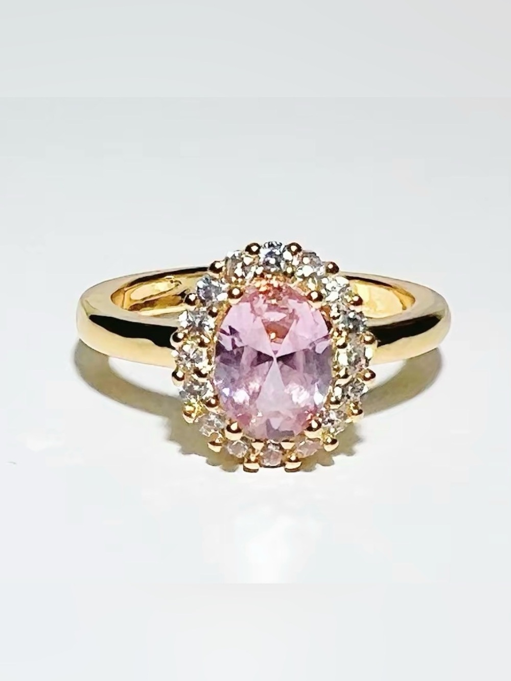 Gold Tone Stackable Open Ring for Women with Pink Cubic Zirconia, Adjustable Fit